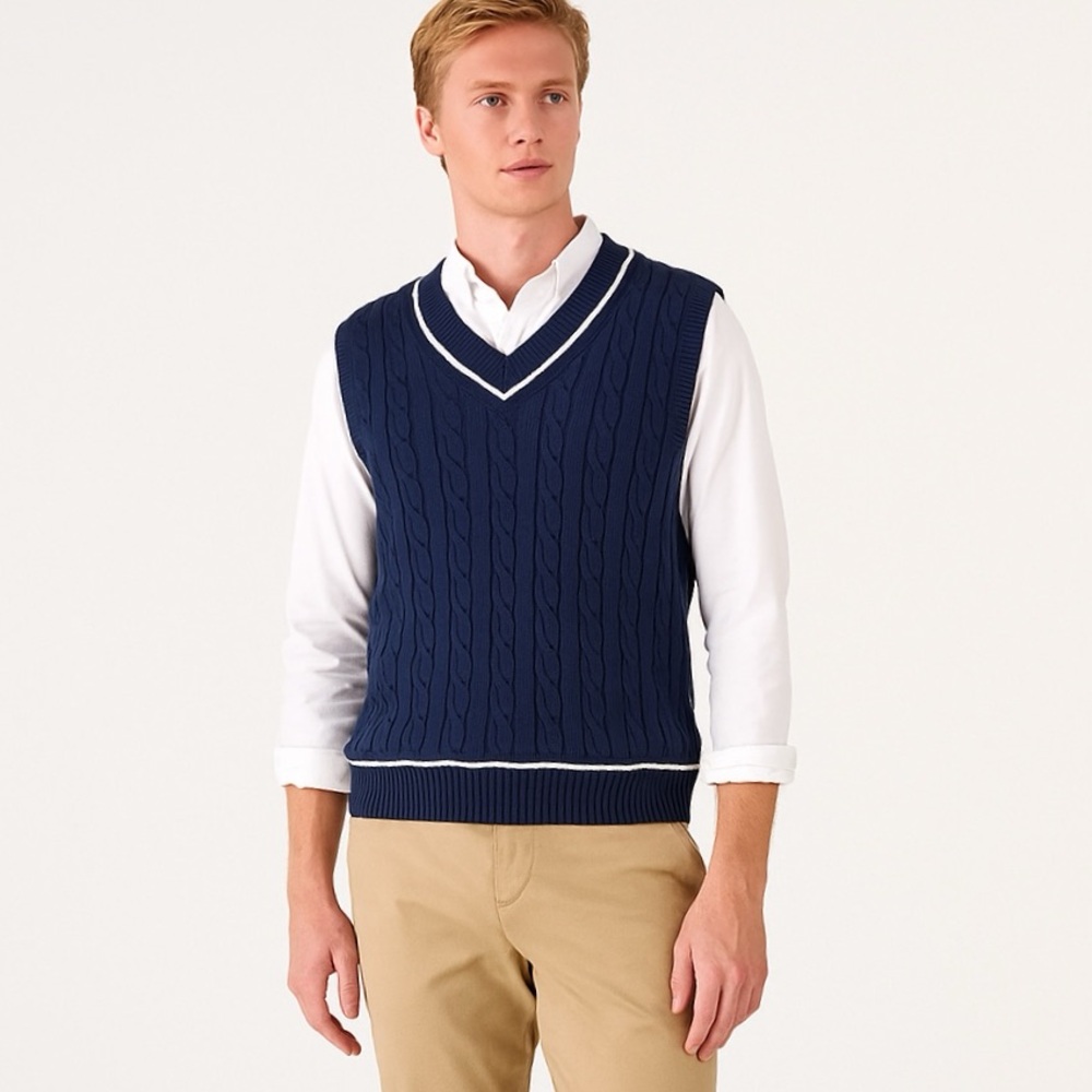 Abercrombie & Fitch Cable Knit Sweater Vest Preppy Golf Ivy League Layering